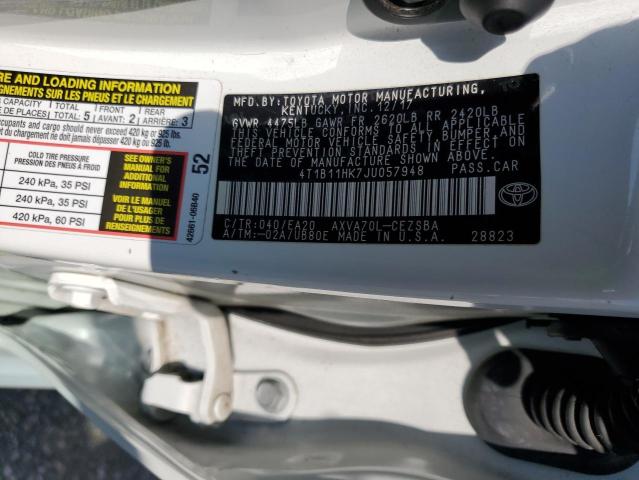 4T1B11HK7JU057948 - 2018 TOYOTA CAMRY L WHITE photo 12