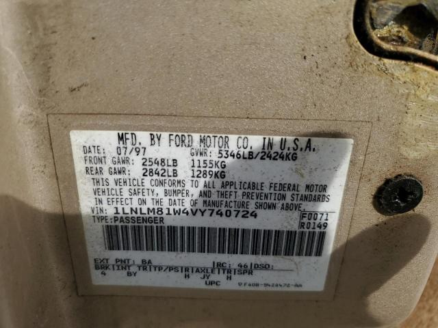 1LNLM81W4VY740724 - 1997 LINCOLN TOWN CAR EXECUTIVE Gold Foto 12