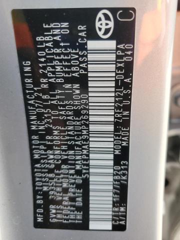 5YFEPMAE9MP269290 - 2021 TOYOTA COROLLA LE 银色 照片 12