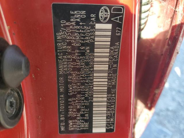 2T1BU4EE8AC418080 - 2010 TOYOTA COROLLA BASE 红色 照片 12