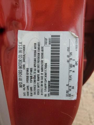 1FAFP13P1XW117006 - 1999 FORD ESCORT SE 勃艮第红 照片 12