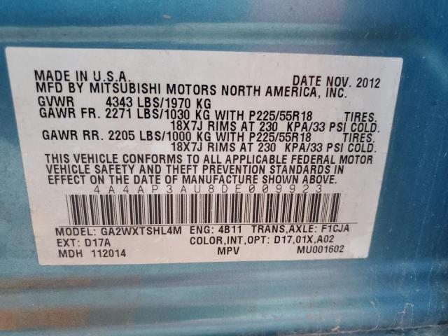 4A4AP3AU8DE009923 - 2013 MITSUBISHI OUTLANDER ES BLUE photo 12