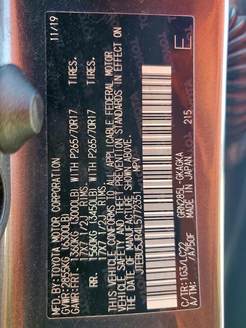 JTEBU5JR4L5772351 - 2020 TOYOTA 4RUNNER SR5/SR5 PREMIUM GRAY photo 13