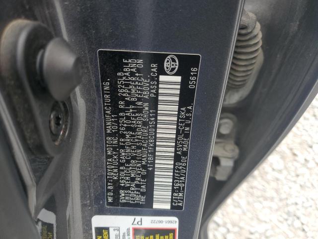 4T1BF1FK8CU015411 - 2012 TOYOTA CAMRY BASE GRAY photo 12