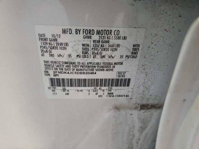 2FMDK4JC5DBB20484 - 2013 FORD EDGE SEL WHITE photo 13