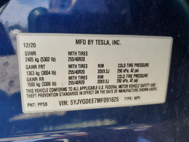 5YJYGDEE7MF091625 - 2021 TESLA MODEL Y BLUE photo 13