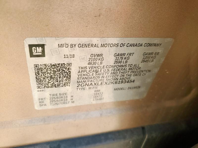 2GNAXLEX2K6193454 - 2019 CHEVROLET EQUINOX LT Kahverengi fotoğraf 13