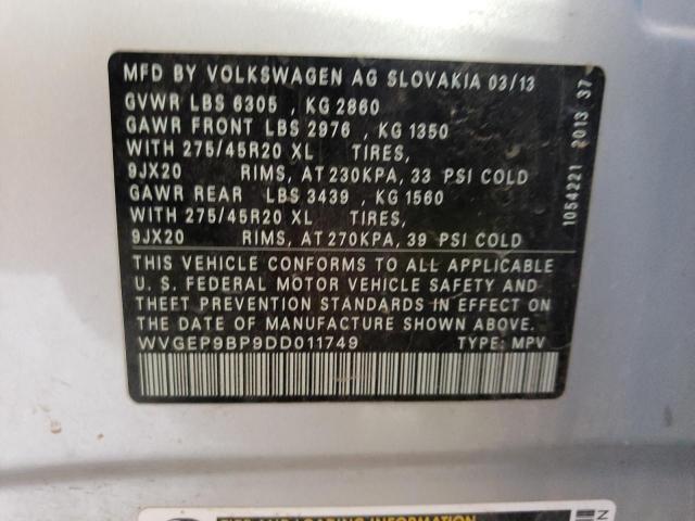 WVGEP9BP9DD011749 - 2013 VOLKSWAGEN TOUAREG V6 TDI SILVER photo 13