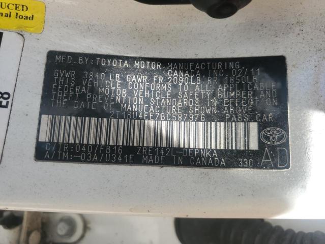 2T1BU4EE7BC587976 - 2011 TOYOTA COROLLA BASE Beyaz fotoğraf 12