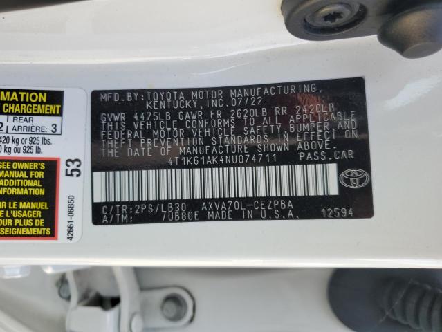 4T1K61AK4NU074711 - 2022 TOYOTA CAMRY XSE WHITE photo 12