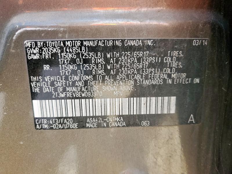 2T3WFREV8EW093970 - 2014 TOYOTA RAV4 XLE BROWN photo 13