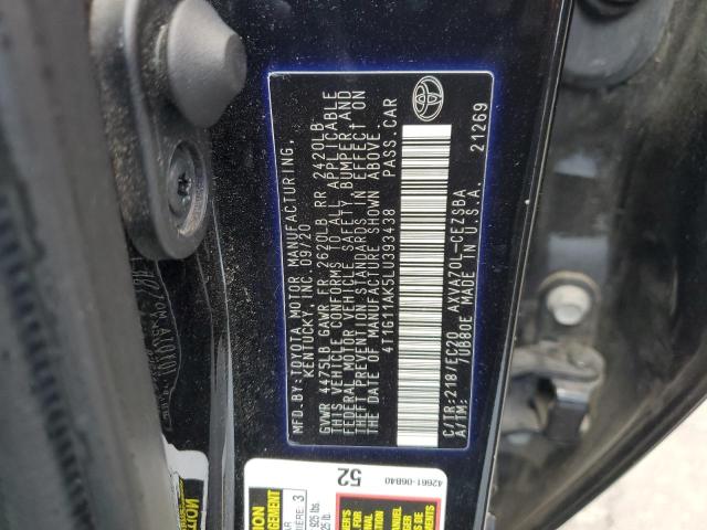 4T1G11AK5LU393438 - 2020 TOYOTA CAMRY SE BLACK photo 13