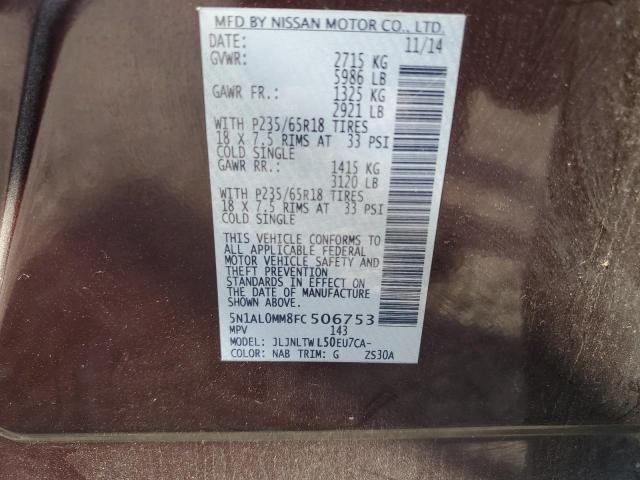 5N1AL0MM8FC506753 - 2015 INFINITI QX60 BURGUNDY photo 13