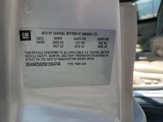 2G4WC582581294740 - 2008 BUICK LACROSSE CX Сріблястий фото 12