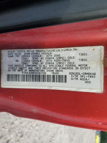 5TEVL52N53Z167106 - 2003 TOYOTA TACOMA XTRACAB წითელი ფოტო 12