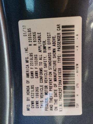 1HGCR2F73HA141638 - 2017 HONDA ACCORD EX GRAY photo 12