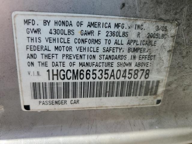 1HGCM66535A045878 - 2005 HONDA ACCORD EX SILVER photo 12