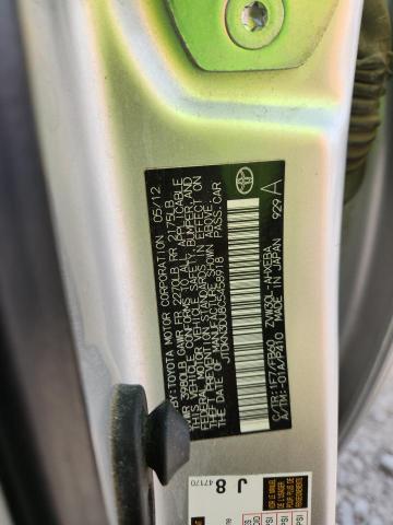 JTDKN3DU8C5458918 - 2012 TOYOTA PRIUS SILVER photo 12