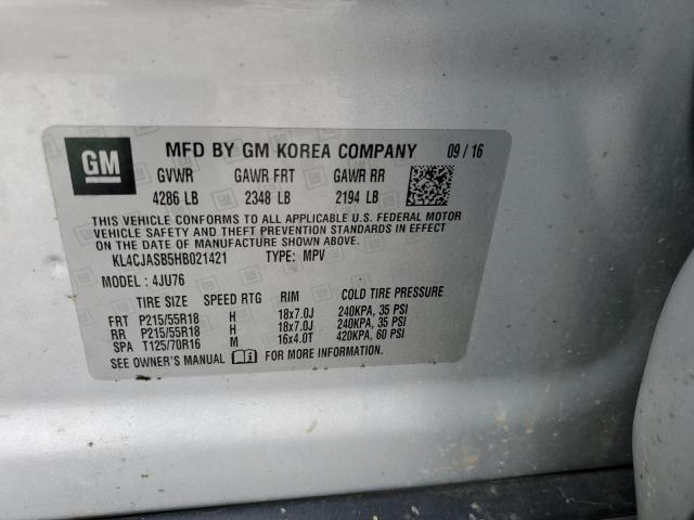 KL4CJASB5HB021421 - 2017 BUICK ENCORE PREFERRED SILVER photo 13