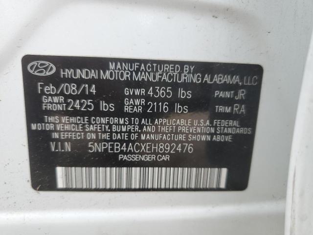 5NPEB4ACXEH892476 - 2014 HYUNDAI SONATA GLS WHITE photo 12