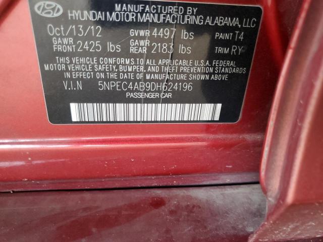 5NPEC4AB9DH624196 - 2013 HYUNDAI SONATA SE 栗色 照片 12