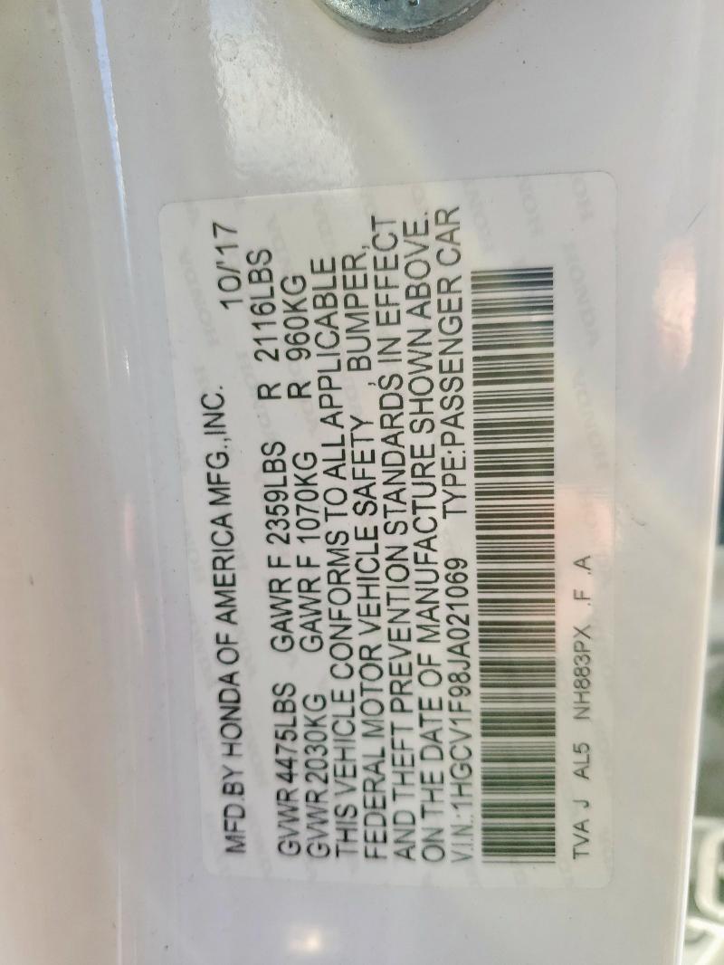 1HGCV1F98JA021069 - 2018 HONDA ACCORD TOURING WHITE photo 13