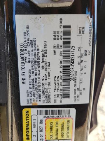 3FA6P0RU5KR217175 - 2019 FORD FUSION TITANIUM Qara foto 12