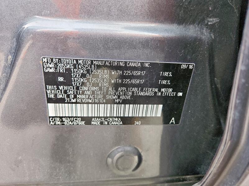 2T3WFREV0HW316104 - 2017 TOYOTA RAV4 XLE GRAY photo 14