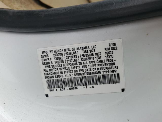 5FNRL38728B107369 - 2008 HONDA ODYSSEY EXL Ağ foto 13