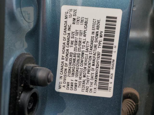2HKRM4H7XGH719287 - 2016 HONDA CR-V EXL BLUE photo 13