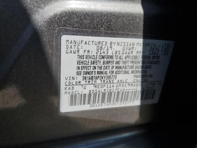 3N1AB7AP2KY395779 - 2019 NISSAN SENTRA S GRAY photo 12