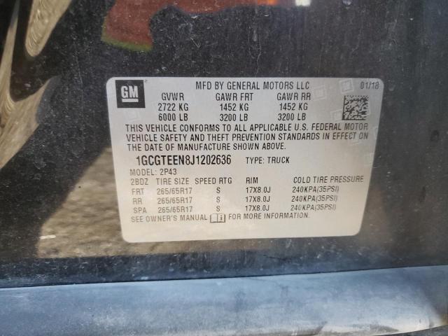 1GCGTEEN8J1202636 - 2018 CHEVROLET COLORADO ZR2 BLACK photo 12