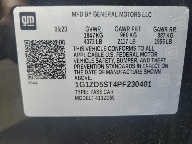 1G1ZD5ST4PF230401 - 2023 CHEVROLET MALIBU LT BLACK photo 12