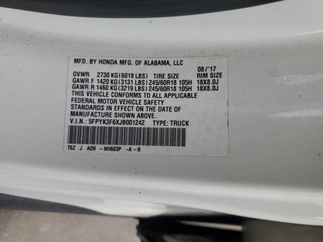 5FPYK3F6XJB001242 - 2018 HONDA RIDGELINE RTL Biały zdjęcie 12