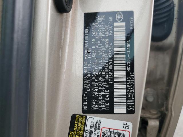 4T1BF30K94U575234 - 2004 TOYOTA CAMRY LE BEIGE photo 12