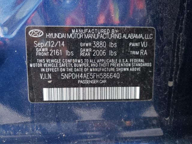 5NPDH4AE5FH586640 - 2015 HYUNDAI ELANTRA SE BLUE photo 12