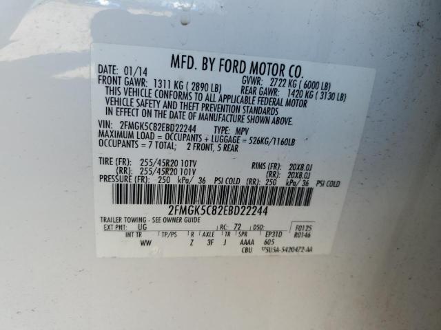 2FMGK5C82EBD22244 - 2014 FORD FLEX SEL WHITE photo 13