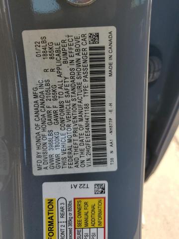 2HGFE1E54NH471188 - 2022 HONDA CIVIC SI GRAY photo 12