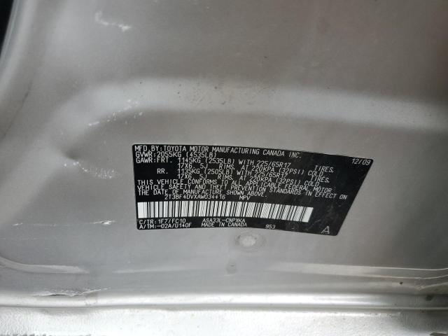 2T3BF4DVXAW034416 - 2010 TOYOTA RAV4 SILVER photo 12