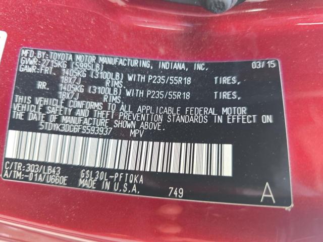 5TDYK3DC6FS593937 - 2015 TOYOTA SIENNA XLE RED photo 10