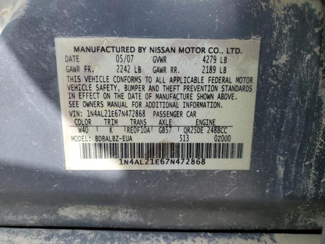 1N4AL21E67N472868 - 2007 NISSAN ALTIMA 2.5 GRAY photo 12