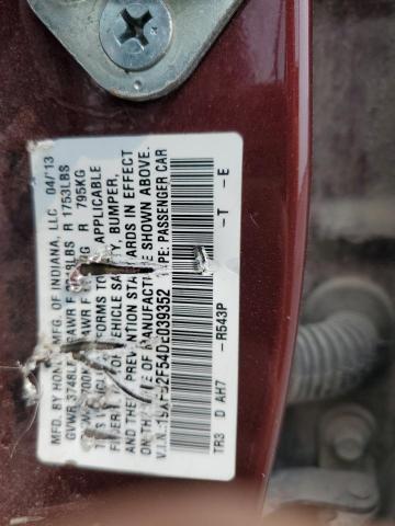 19XFB2F54DE039352 - 2013 HONDA CIVIC LX ბურგუნდია ფოტო 12