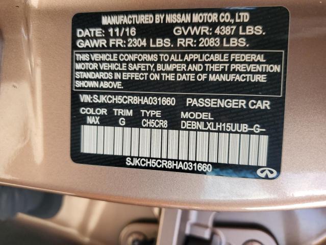 SJKCH5CR8HA031660 - 2017 INFINITI QX30 BASE PINK photo 14