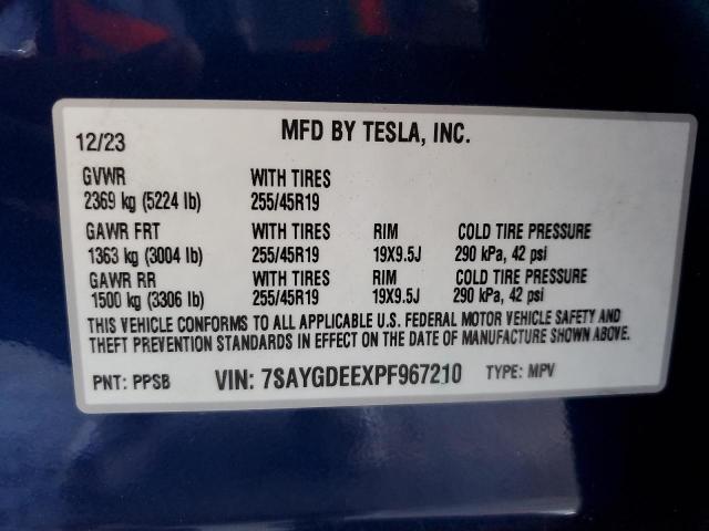 7SAYGDEEXPF967210 - 2023 TESLA MODEL Y Mavi foto 13