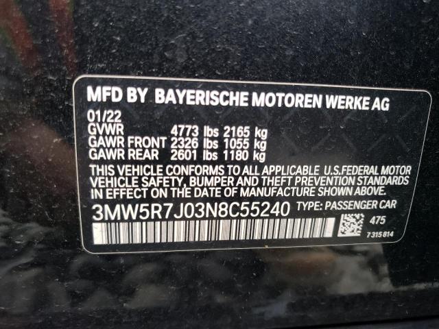 3MW5R7J03N8C55240 - 2022 BMW 330XI BLACK photo 12