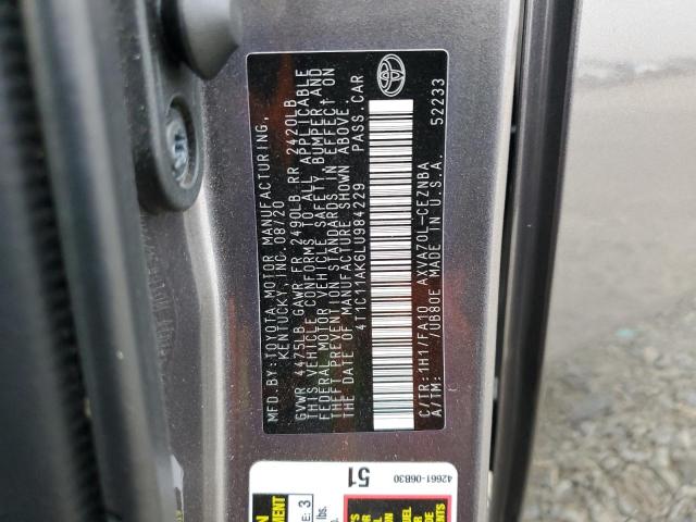 4T1C11AK6LU984229 - 2020 TOYOTA CAMRY LE GRAY photo 12