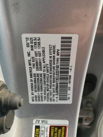 5J6RM4H73CL033740 - 2012 HONDA CR-V EXL SILVER photo 13