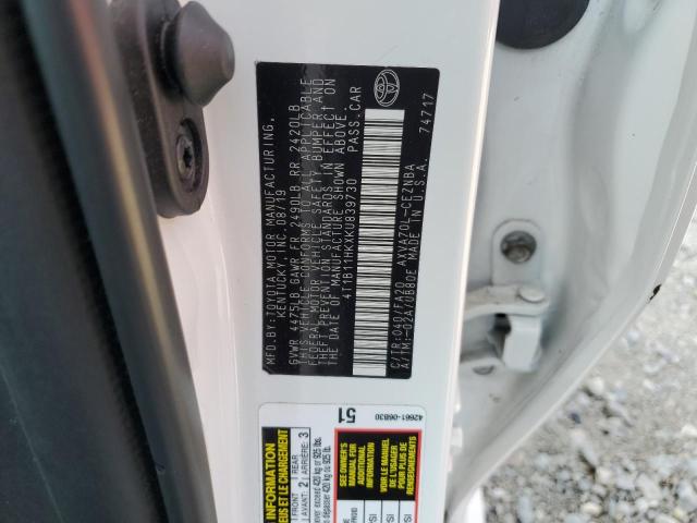 4T1B11HKXKU839730 - 2019 TOYOTA CAMRY L WHITE photo 13