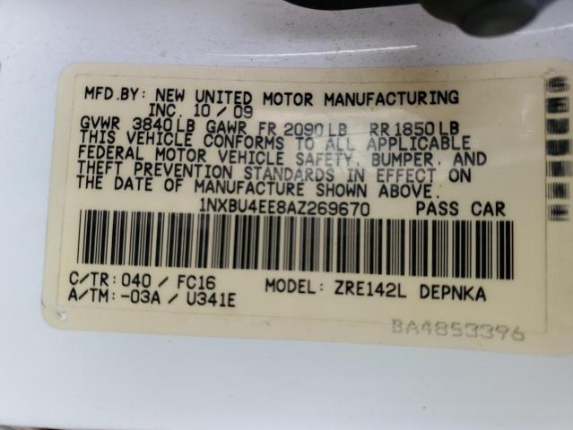 1NXBU4EE8AZ269670 - 2010 TOYOTA COROLLA BASE WHITE photo 12