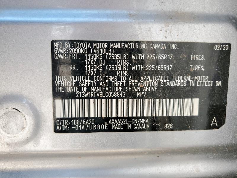 2T3W1RFV8LC058843 - 2020 TOYOTA RAV4 XLE SILVER photo 14